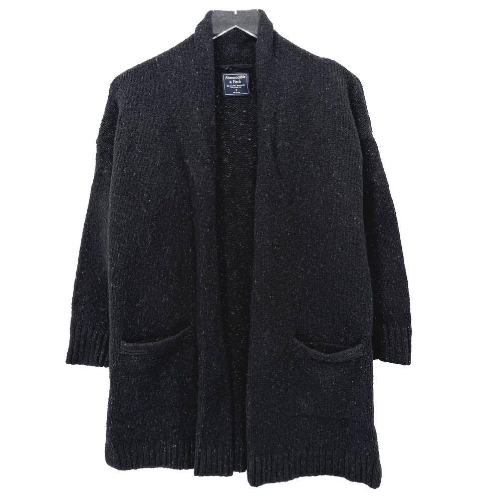 Abercrombie & Fitch Chunky Knit Longline Cardigan‎ Size S Black Sweater Pockets